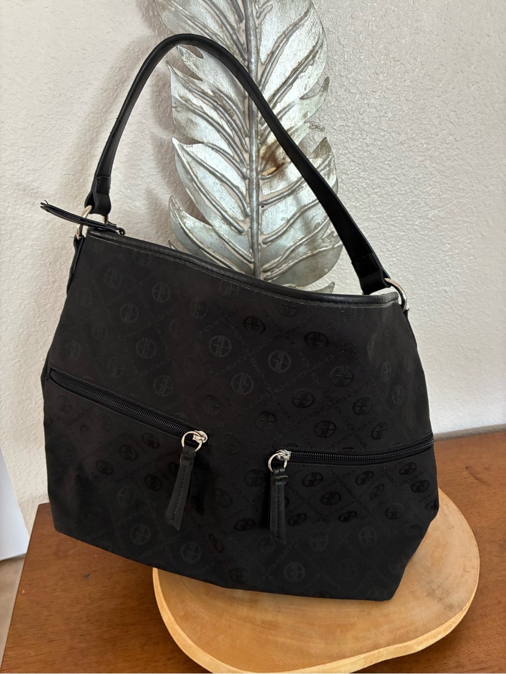 Giani Bernini Black Logo Jacquard Shoulder Bag
